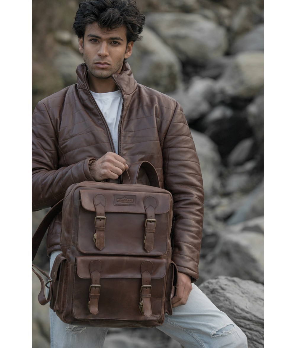 Dulles Crazy Horse Leather Laptop Backpack