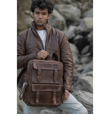 Dulles Crazy Horse Leather Laptop Backpack