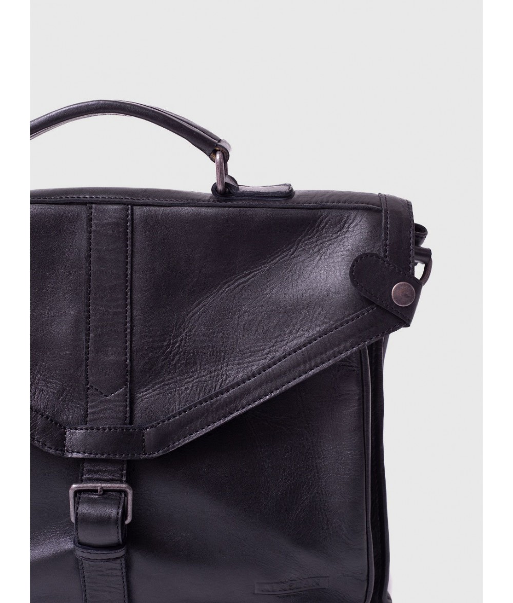 Fairbanks Black Leather Messenger Bag