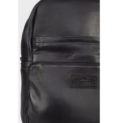 Flint Black Leather Laptop Backpack