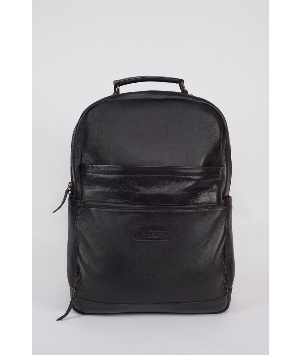 Flint Black Leather Laptop Backpack