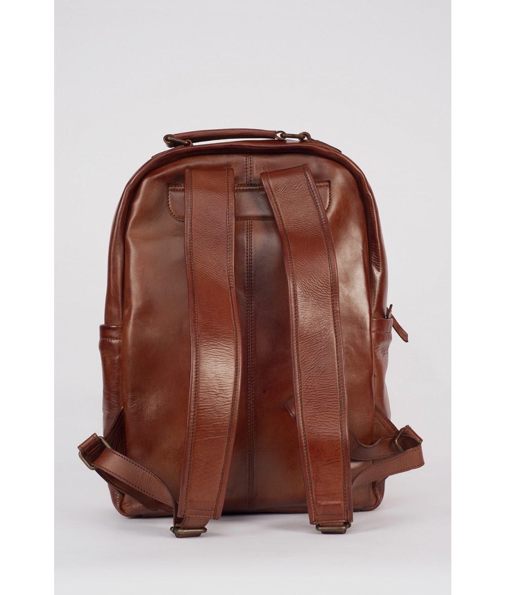 Sample - Flint Cognac Brown Leather Laptop Backpack
