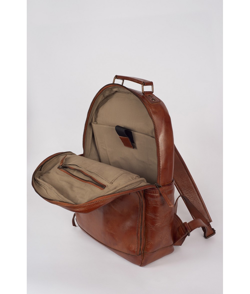 Flint Cognac Brown Leather Laptop Backpack