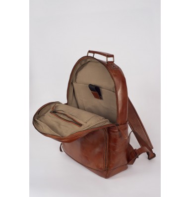 Flint Cognac Brown Leather Laptop Backpack