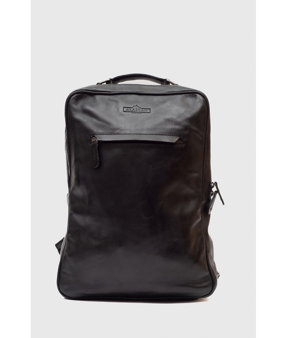 Liam Black Leather Laptop Backpack