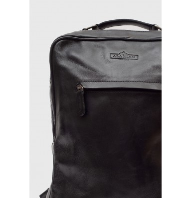 Liam Black Leather Laptop Backpack