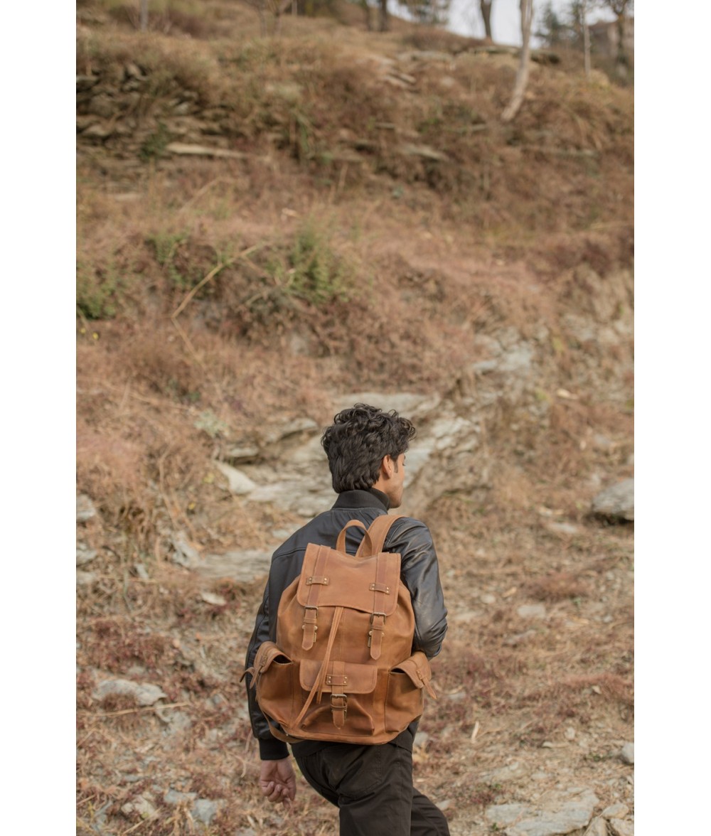 Moss Distressed Leather Travel Backpack