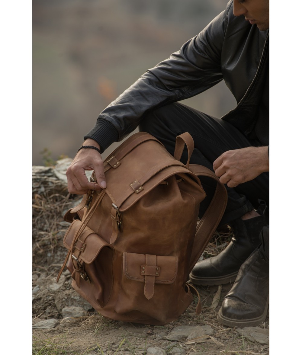 Moss Distressed Leather Travel Backpack