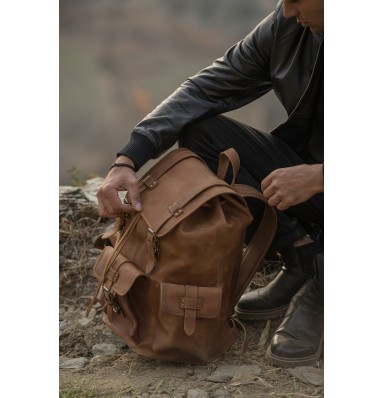 Moss Distressed Leather Travel Backpack