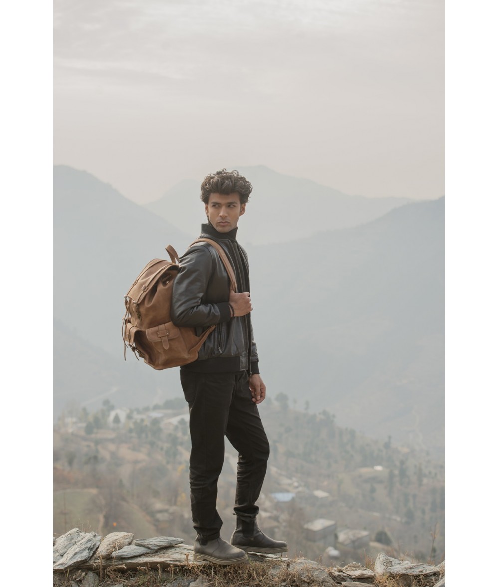 Moss Distressed Leather Travel Backpack