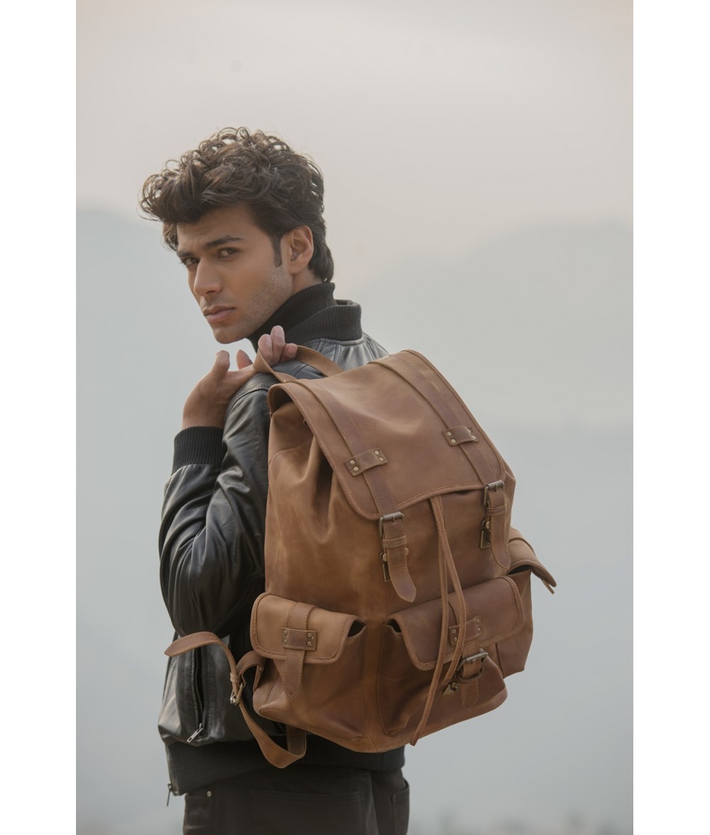Moss Distressed Leather Travel Backpack