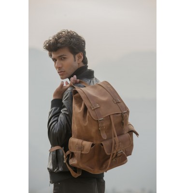 Moss Distressed Leather Travel Backpack