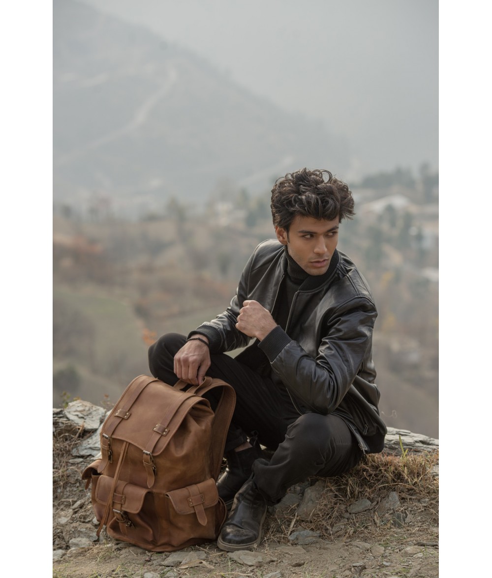 Moss Distressed Leather Travel Backpack