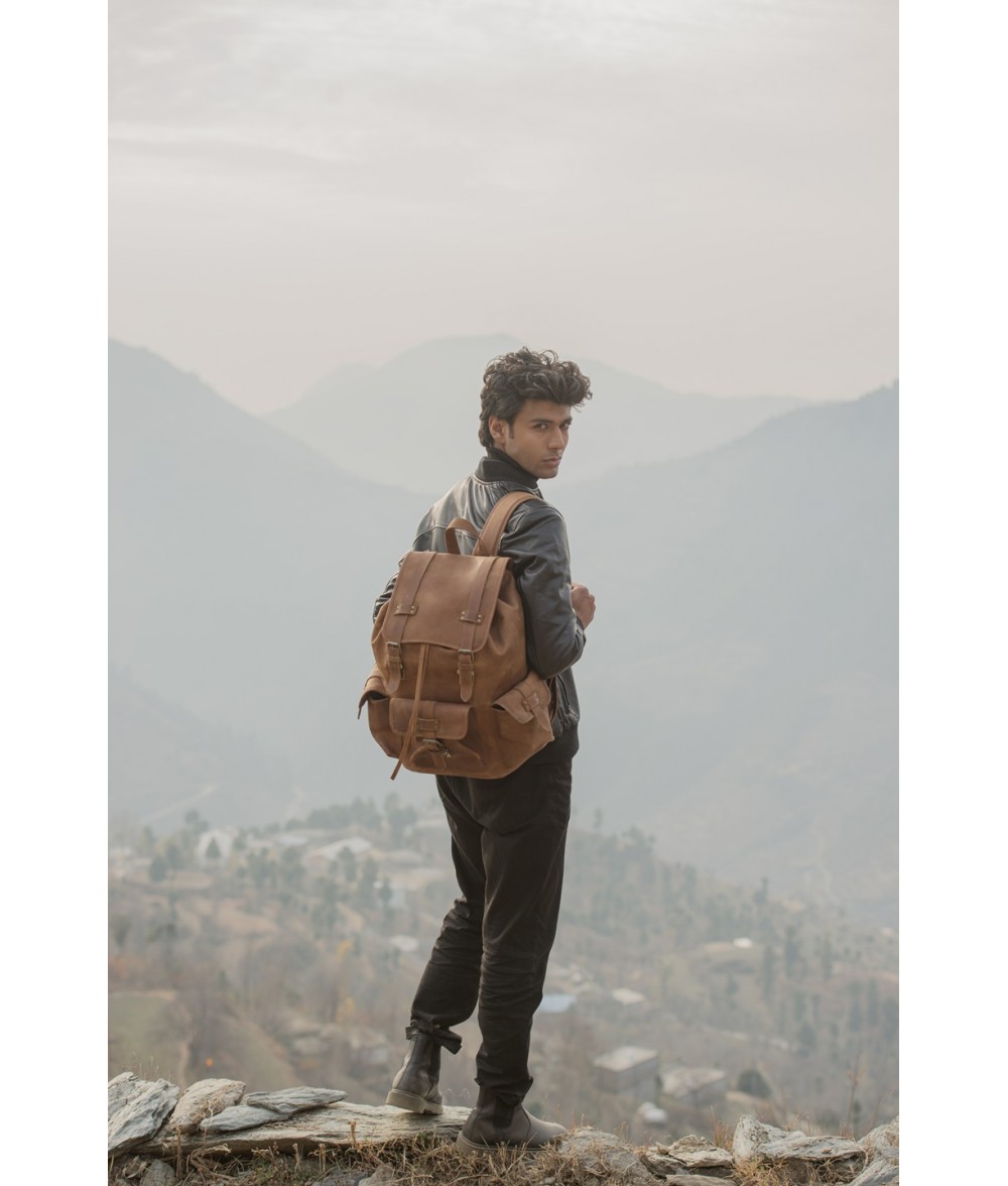 Moss Distressed Leather Travel Backpack
