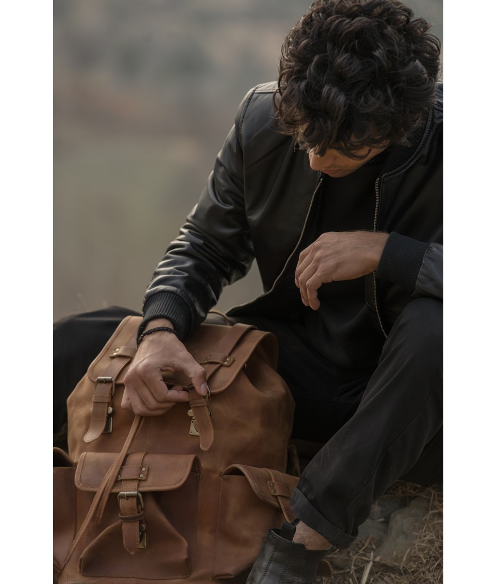 Moss Distressed Leather Travel Backpack