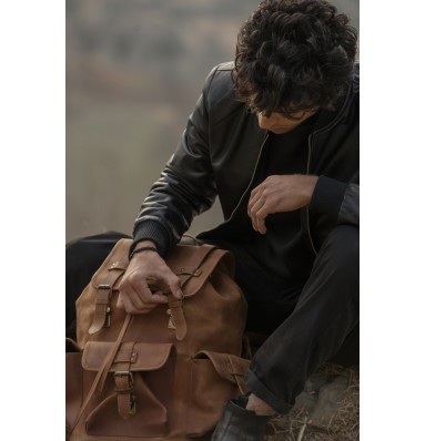 Moss Distressed Leather Travel Backpack