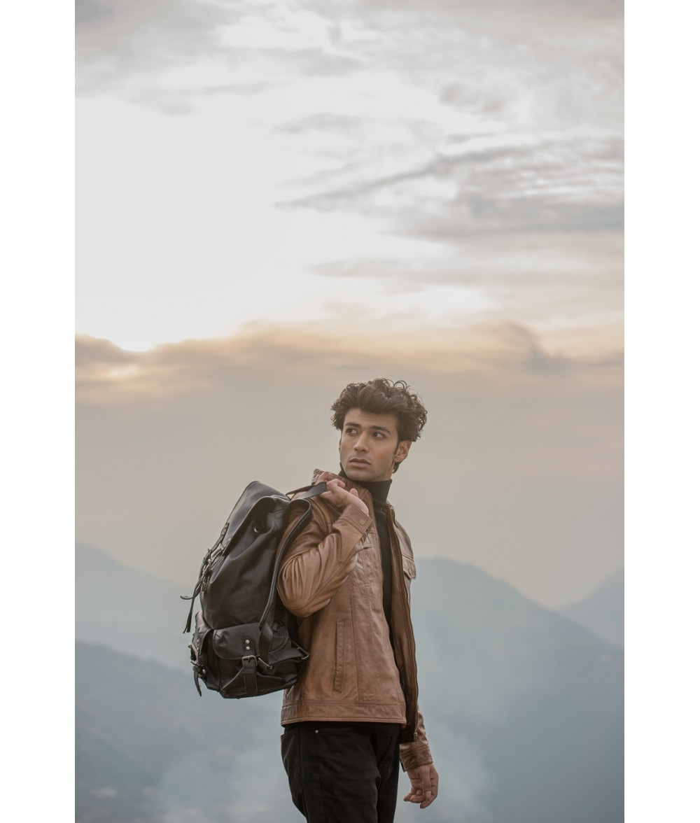 Porter Black Leather Travel Rucksack