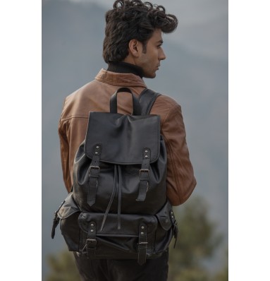Porter Black Leather Travel Rucksack