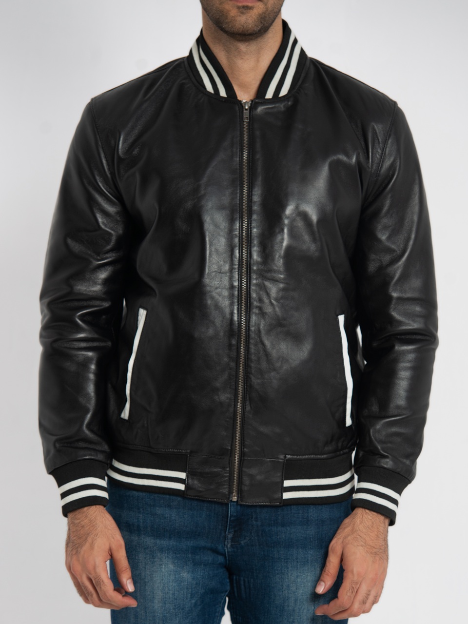 Johnny Black Leather Varsity Jacket