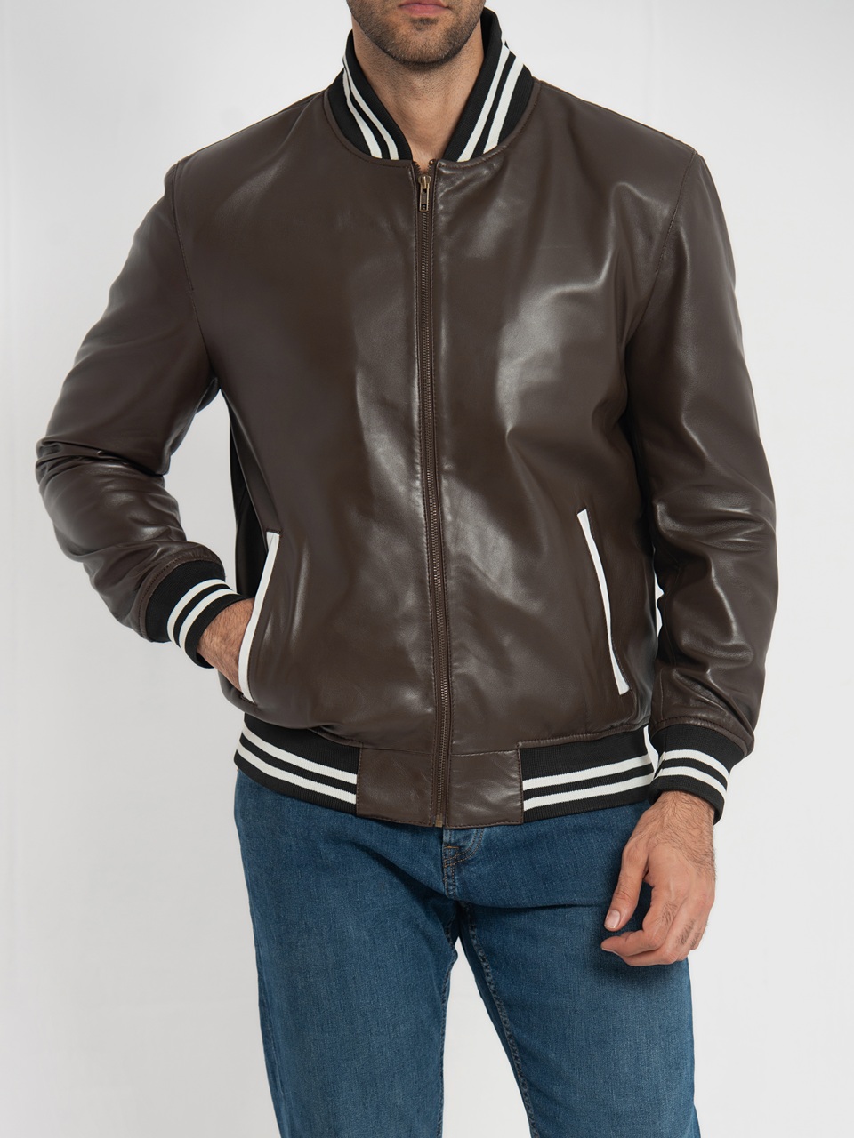 Johnny Brown Leather Varsity Jacket