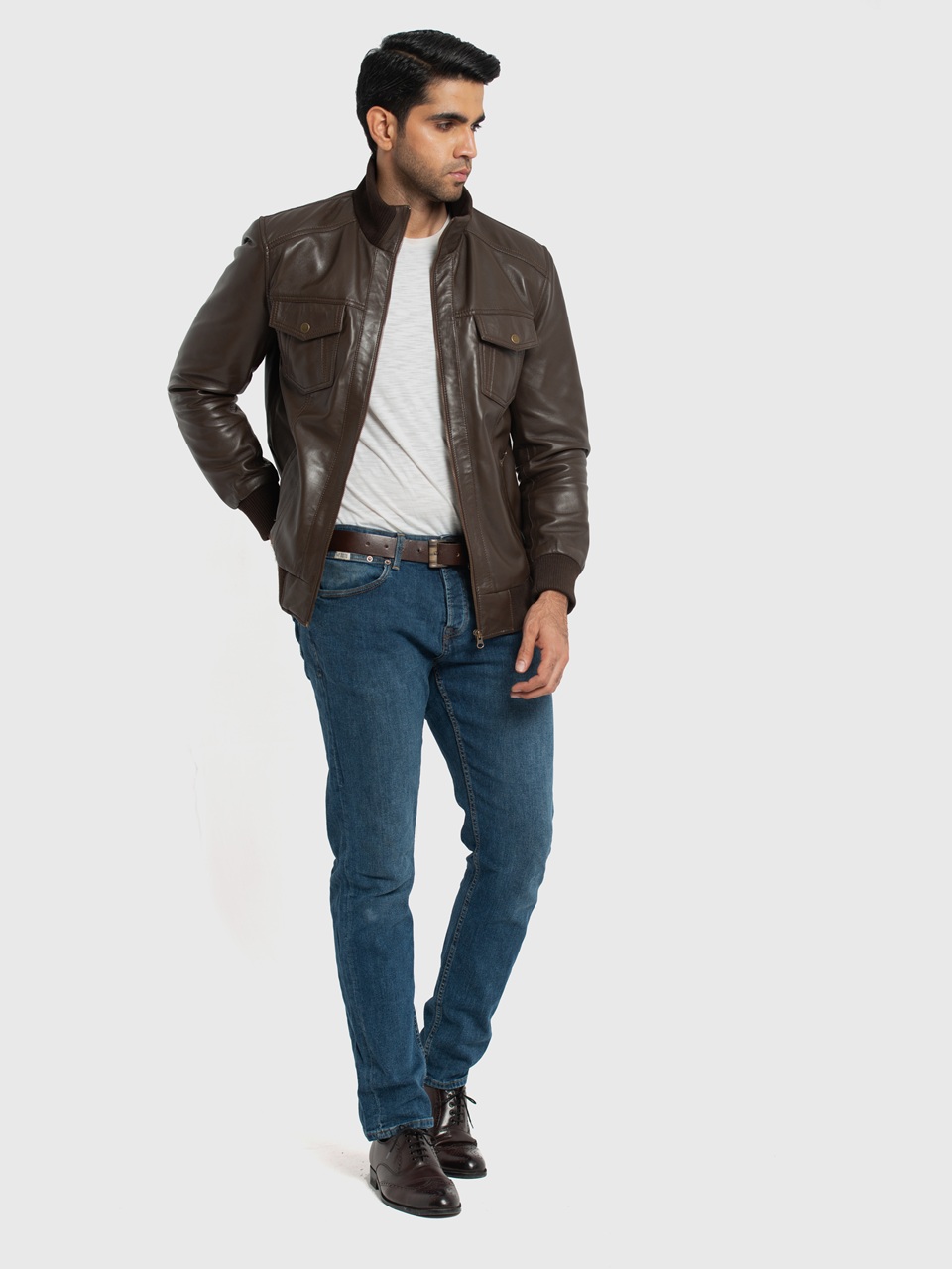 Ranger Dark Brown Leather Bomber Jacket