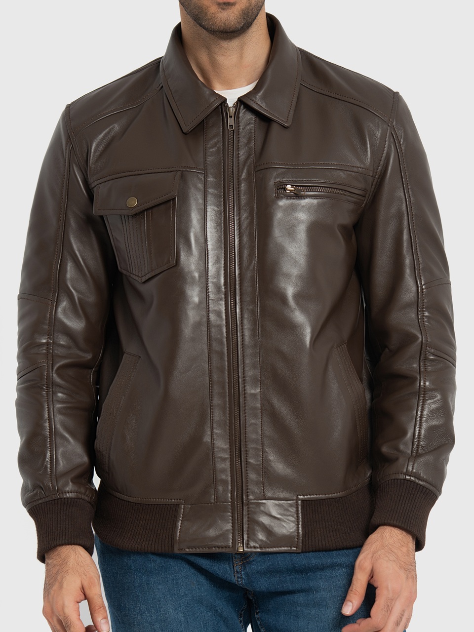 Sherwin Dark Brown Leather Bomber Jacket