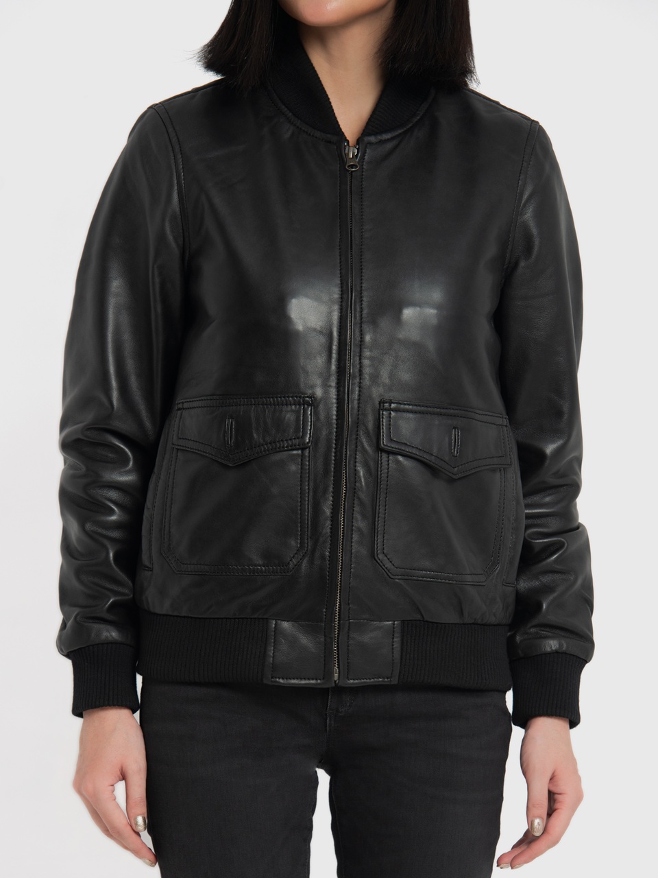 Chloe Black Leather Bomber Jacket For Women