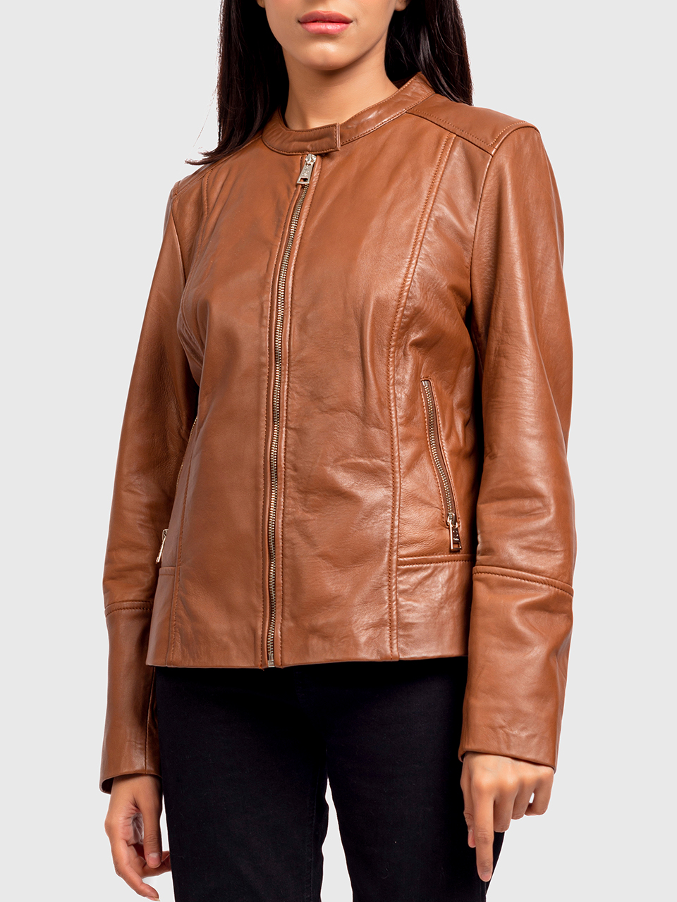 linn brown leather jacket for women
