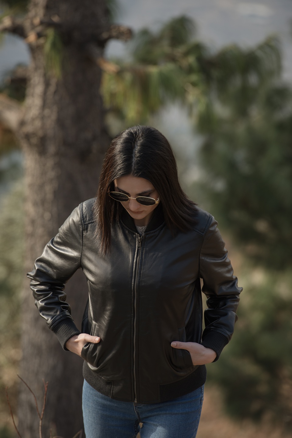 Reese Black Leather Bomber Jacket