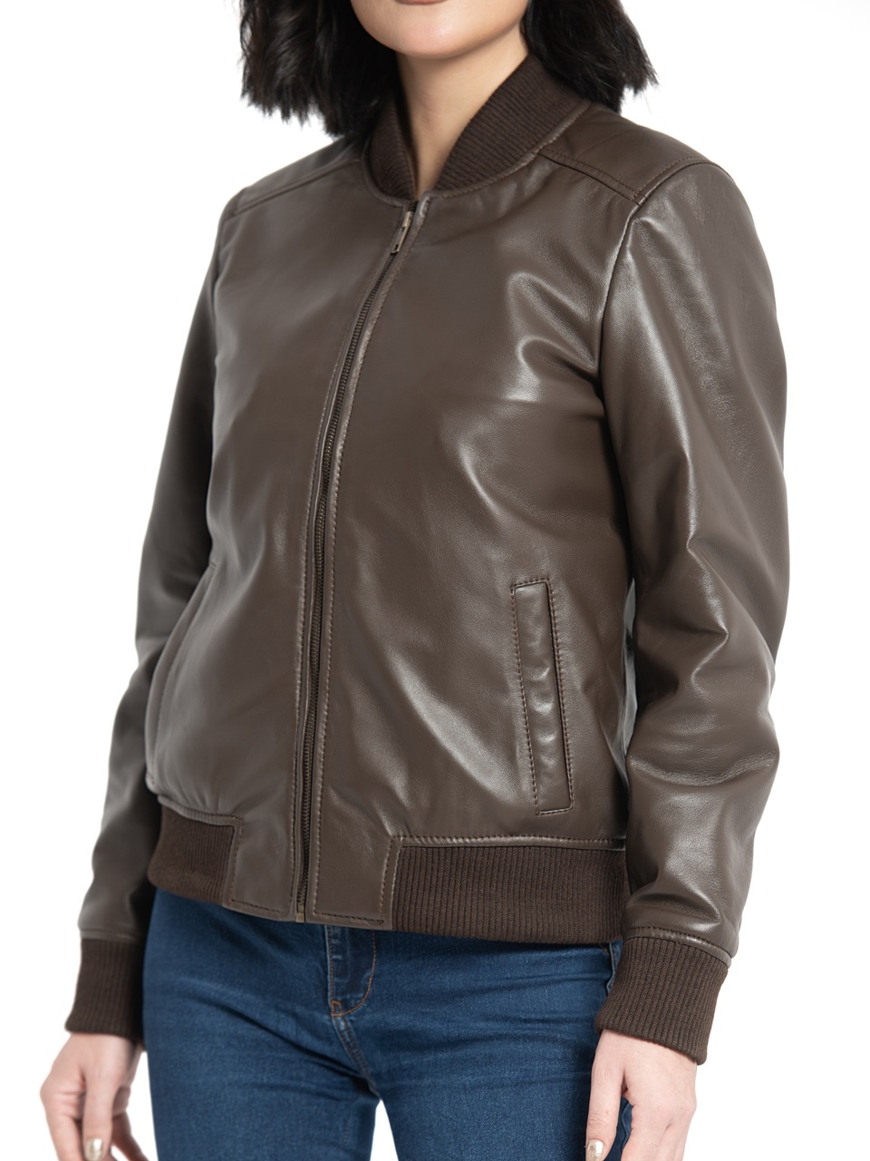 Reese Dark Brown Leather Bomber Jacket