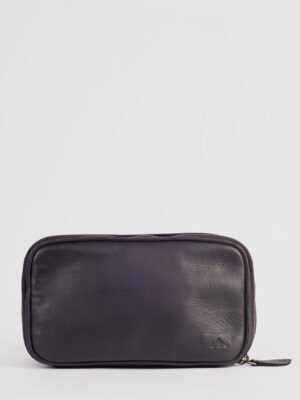 Angus Black Leather Toiletry Bag