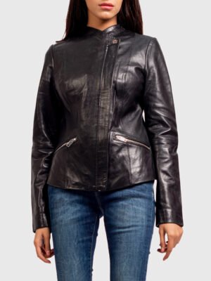 Black Rose Leather Biker Jacket