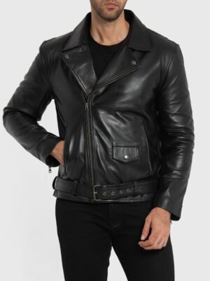 Challenger Black Leather Biker Jacket