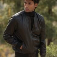 Chris Black Leather Bomber Jacket-style1 (3)