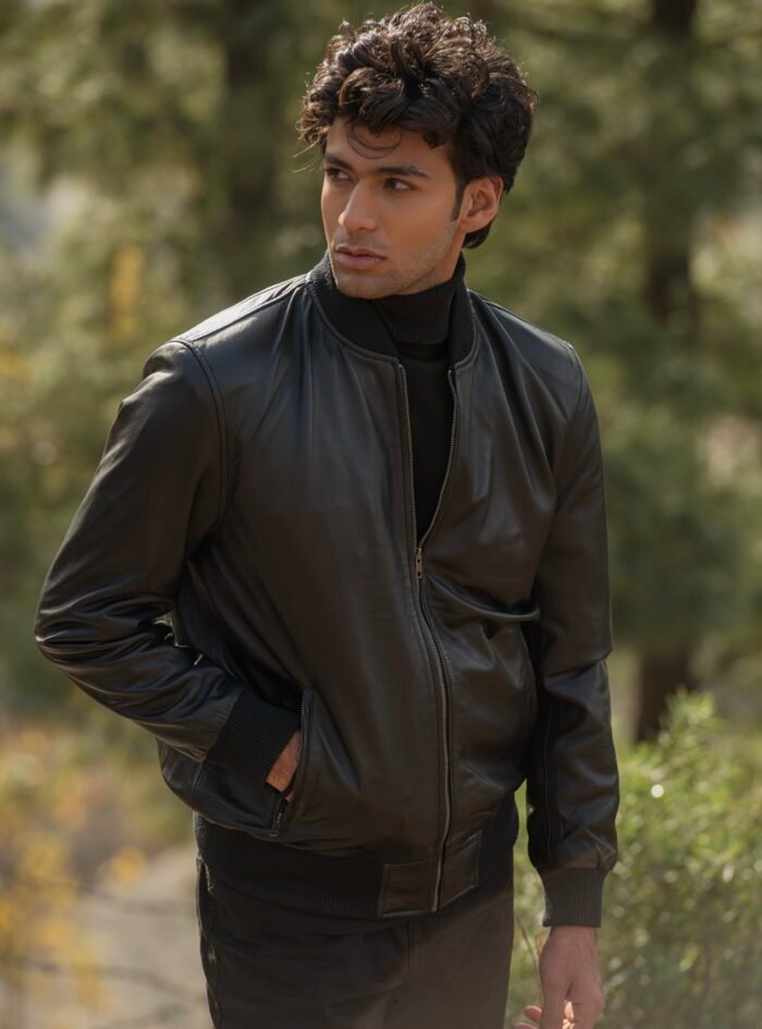 Chris Black Leather Bomber Jacket-style1 (3) Chris Black Leather Bomber Jacket-style1 (3)