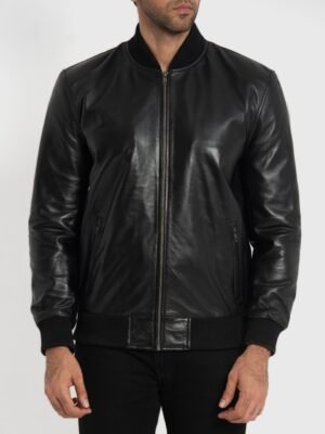 Chris Black Leather Bomber Jacket
