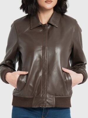Clara Brown Leather Bomber Jacket