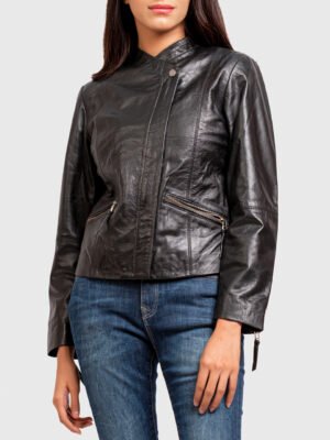 Delphie Ladies Black Leather Biker Jacket