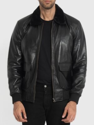 Douglas Black Leather Bomber Jacket