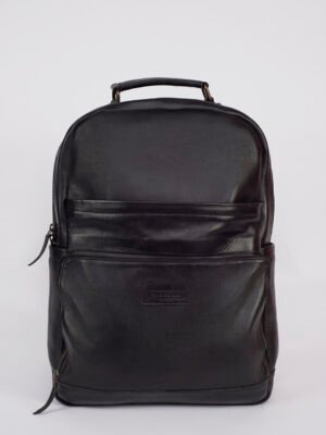 Flint Black Leather Laptop Backpack