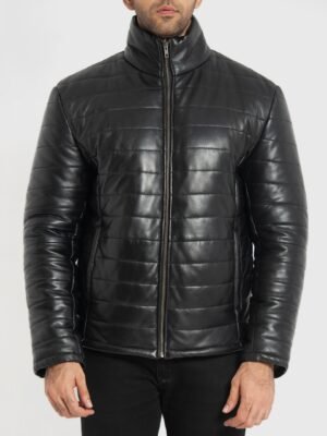 Haydos Black Leather Puffer Jacket