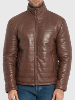 Haydos Oak Brown Leather Puffer Jacket