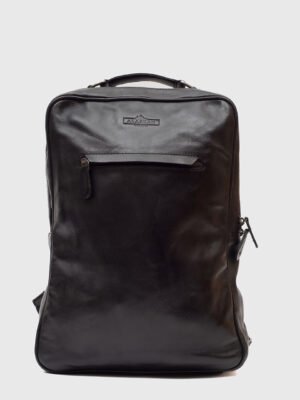 Liam Black Leather Laptop Backpack