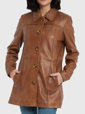 Marilyn Cognac Brown Leather Trench Coat