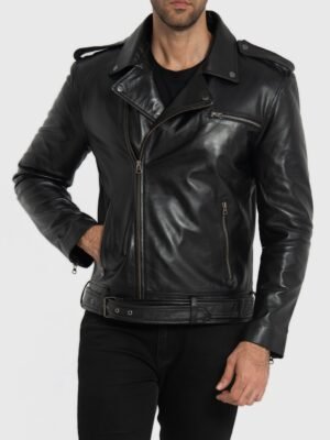 Max Black Leather Biker Jacket