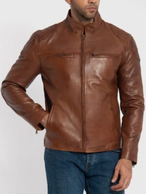 Morris Cognac Brown Leather Cafe Racer Jacket
