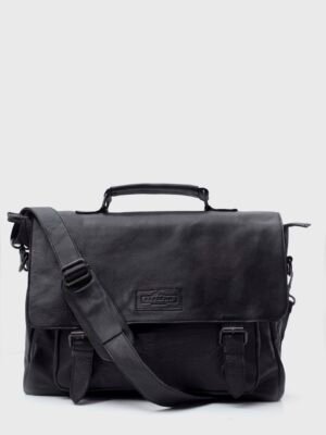 Petra Black Leather Laptop Messenger Bag