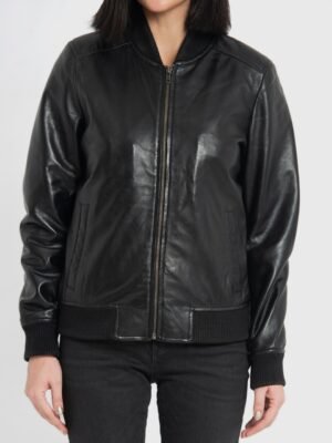 Reese Black Leather Bomber Jacket