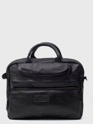 Roald Black Leather Laptop Bag