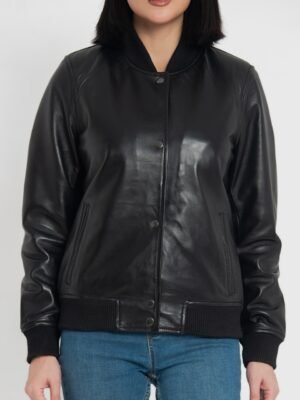 Trisha Black Bomber Varsity Jacket